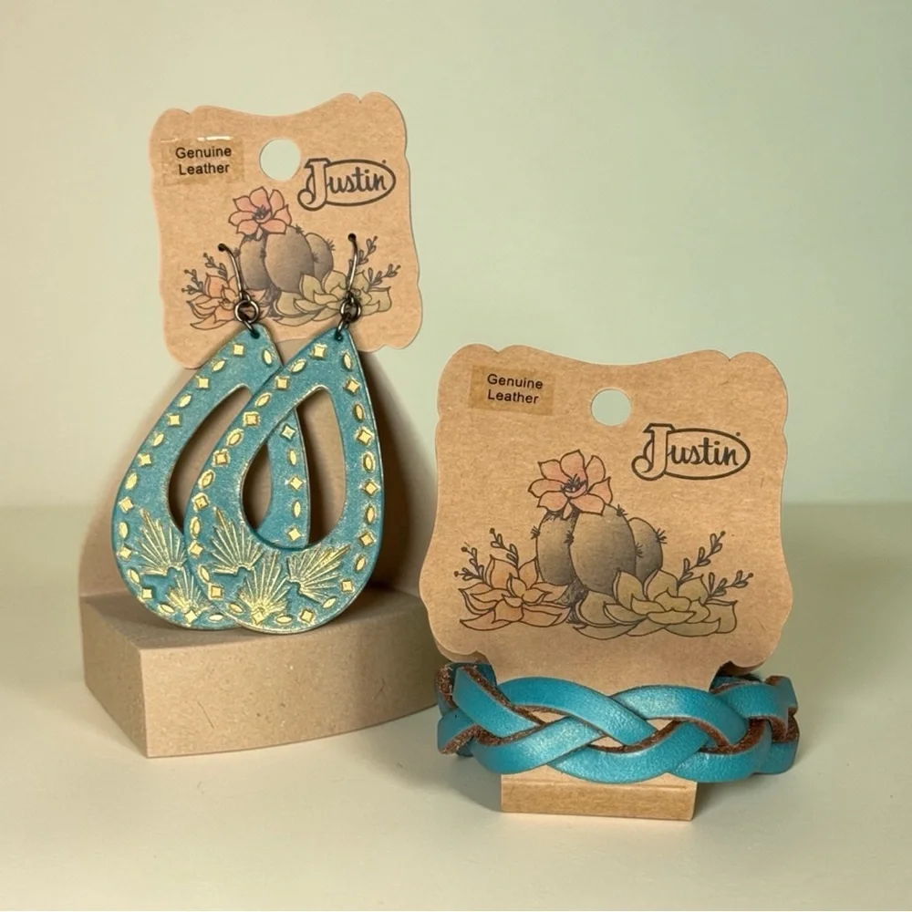Justin Boots Turquoise Leather Jewelry Set - Picture 1 of 1